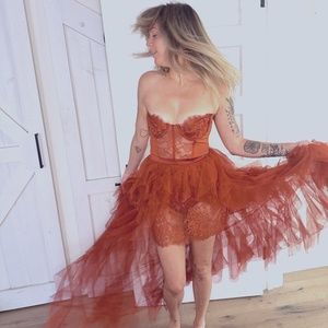 Revolve - For Love & Lemons Bustier Gown, Color - Rust, Size Medium